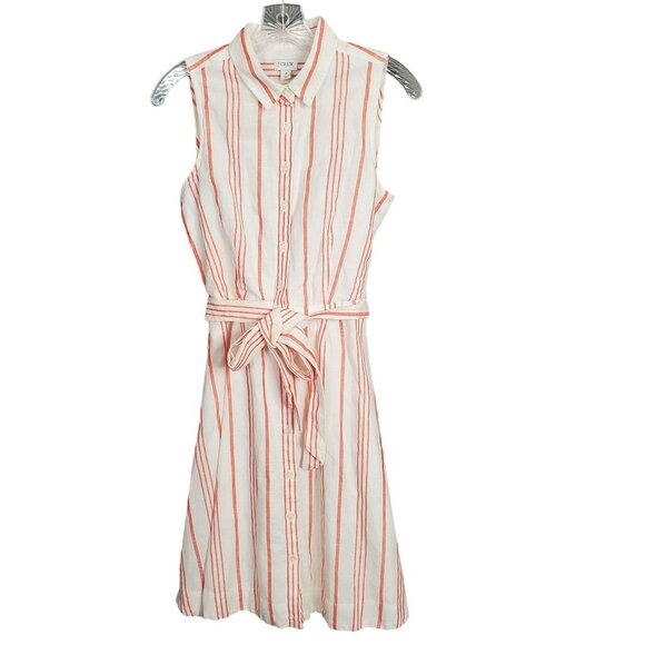 J Crew NWT Size 4 Dress Linen Full Button Front Sleeveless Stripe Belt Tie Long - Picture 2 of 13